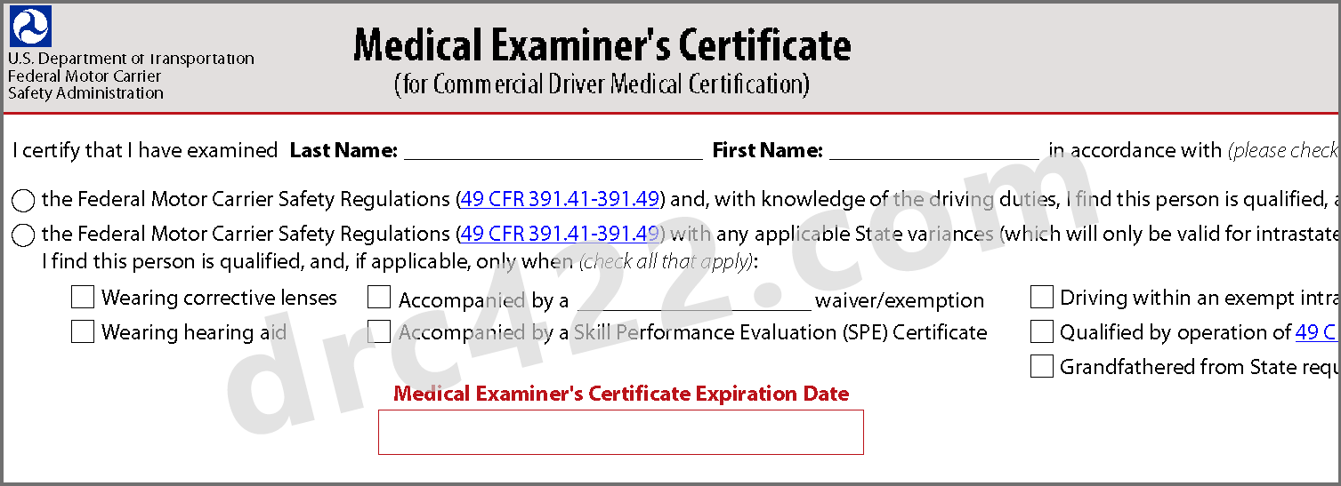Sample DOT Medical Examiner's Certificate